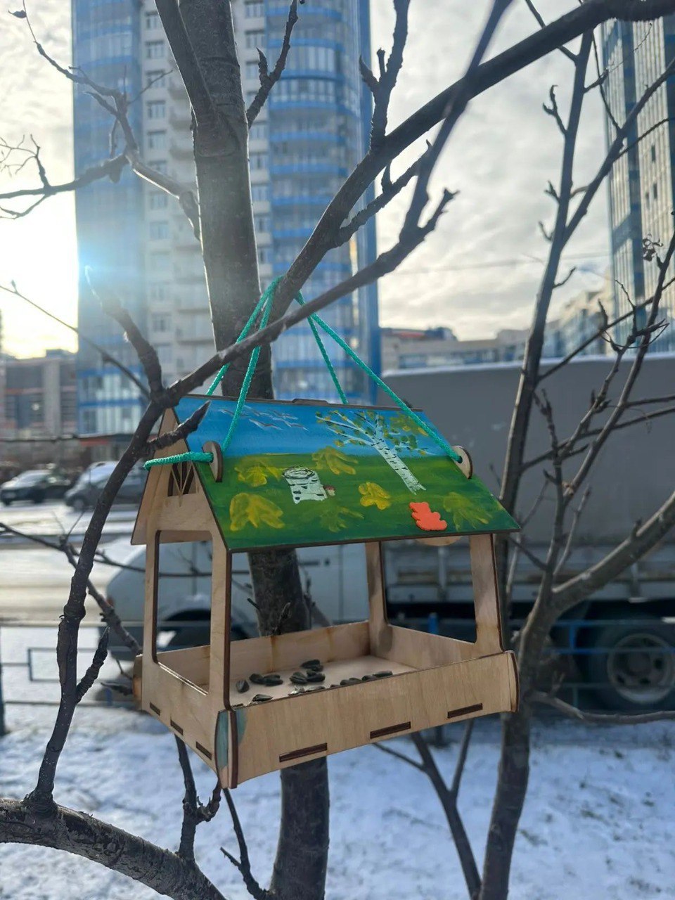 На набережной Енисея появились кормушки для птиц На набережной Енисея появились кормушки для птиц