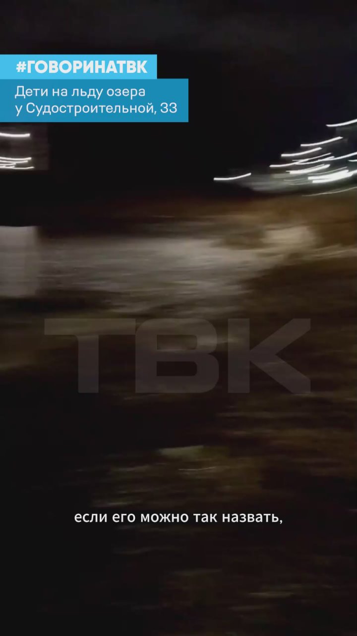 Дети гуляют по льду на озере у Судостроительной, 33