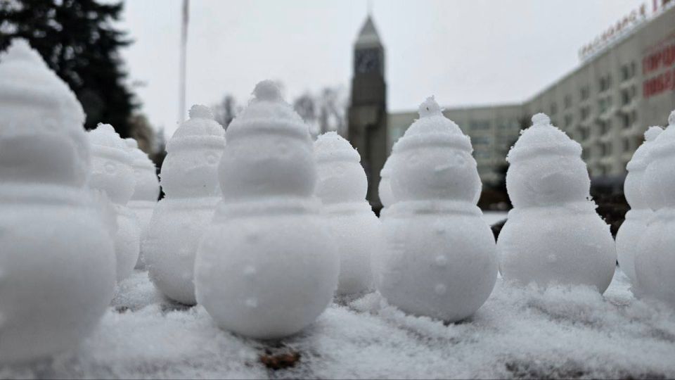 Доброе утро!. У здания администрации Красноярска настоящий парад! Там выстроился целый отряд очаровательных снеговичков