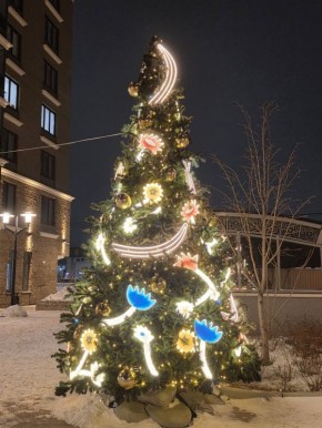 Ёлка, украшенная в стиле художника Андрея Поздеева, появилась в центре Красноярска