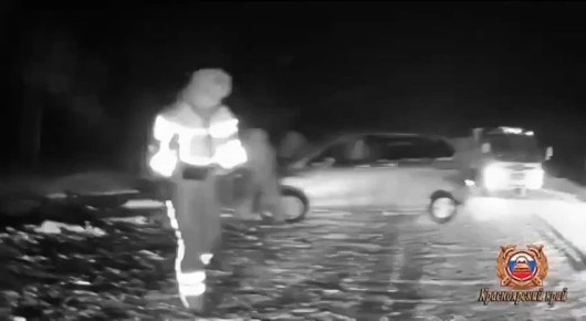 В Красноярском крае полицейские помогли семье из Иркутска вытащить машину из сугроба