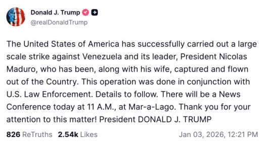 Дональд Трамп заявил о том, что США смогли захватить действующего президента Венесуэлы Мадуро с его женой