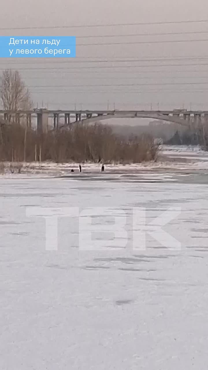 Дети играют на Енисее. Видео с детьми на льду сняли с левобережной набережной в районе Центрального парка