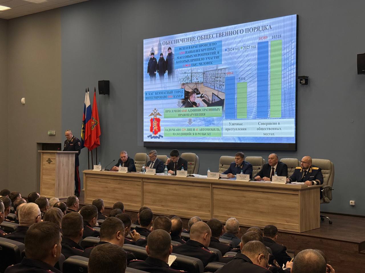 Начальник ГУ МВД России по Красноярскому краю Александр Соловьёв: «В целом количество зарегистрированных в крае преступных посягательств снизилось почти на 12% и составило 42,5 тысячи, каждое третье из которых относится к...