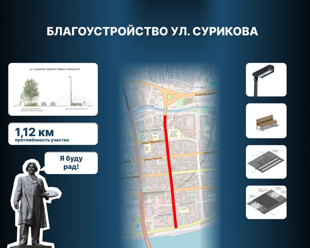 В Красноярске благоустроят улицу Сурикова