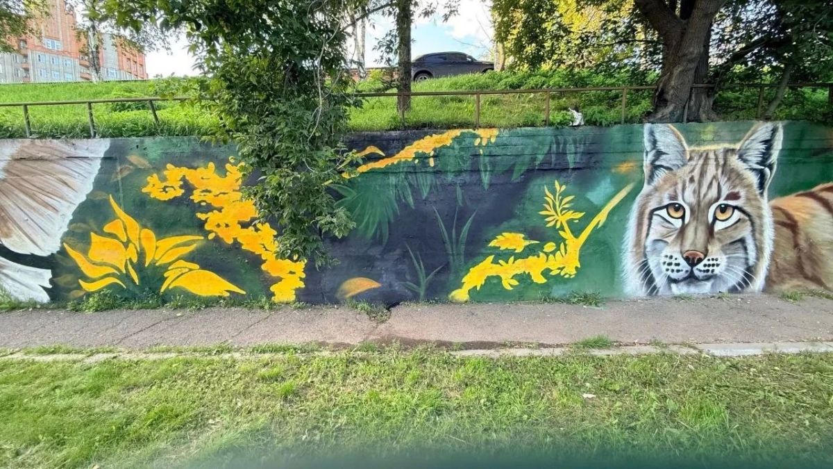 На подпорной стене на улице Дубровинского в Красноярске появились обитатели сибирского леса На подпорной стене на улице Дубровинского в Красноярске появились обитатели сибирского леса