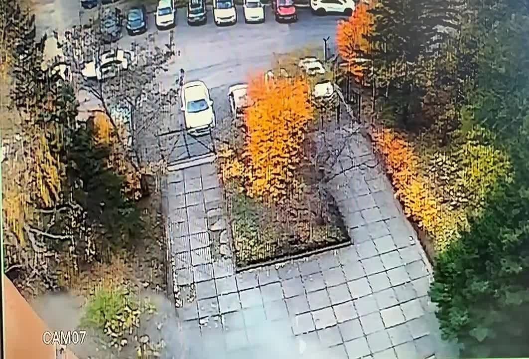 В сети появилось видео момента обрушения строительных лесов на проспекте Свободном, 72